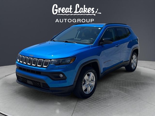 2022 Jeep Compass Latitude in Laser Blue Pearlcoat — front three-quarter view