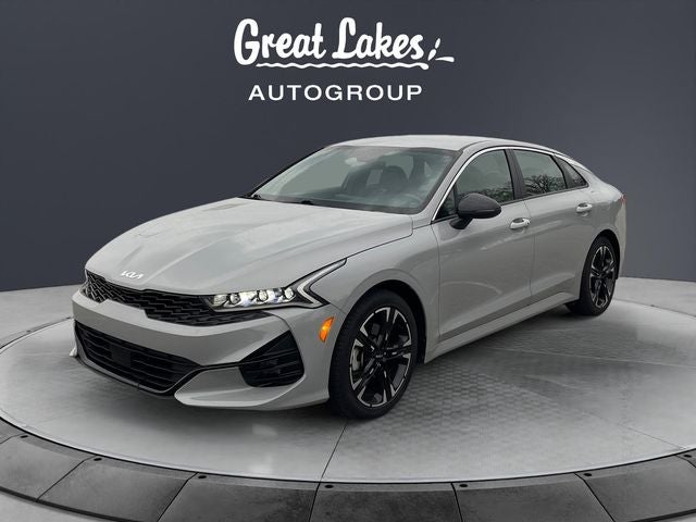 2023 Kia K5 GT-Line in Wolf Gray — front three-quarter view