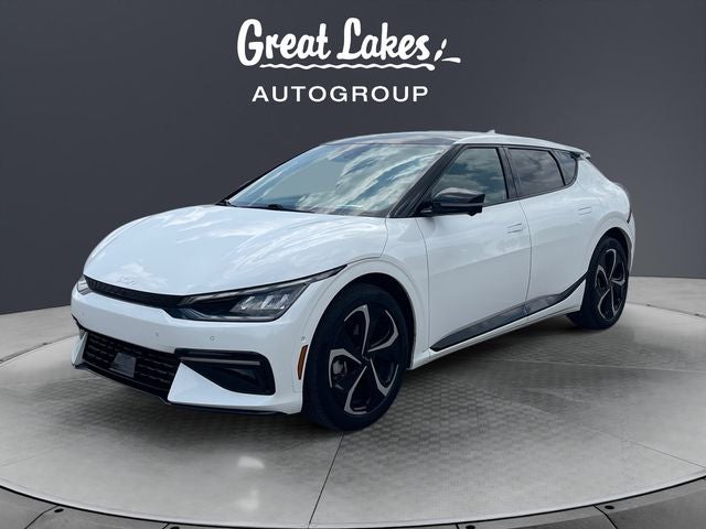 2022 Kia EV6 GT-Line in Snow White Pearl — front three-quarter view