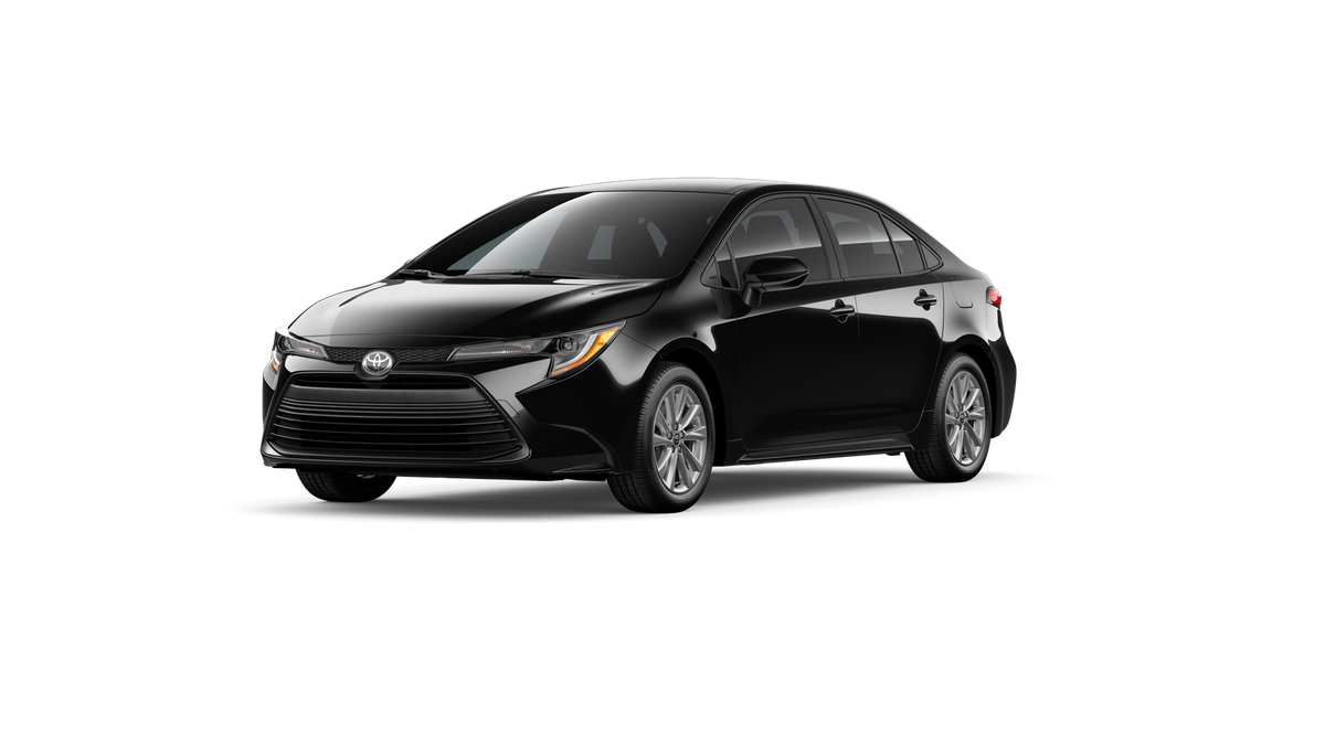 2026 Toyota Corolla LE in Midnight Black Metallic — front three-quarter view